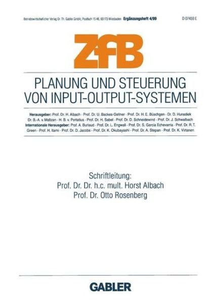 Cover for Horst Albach · Planung und Steuerung von Input-Output-Systemen - ZFB Special Issue (Taschenbuch) [1999 edition] (1999)
