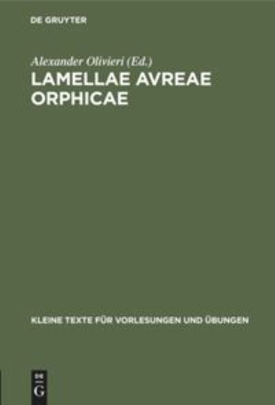 Cover for Alessandro Olivieri · Lamellae Avreae Orphicae (Book) (1915)