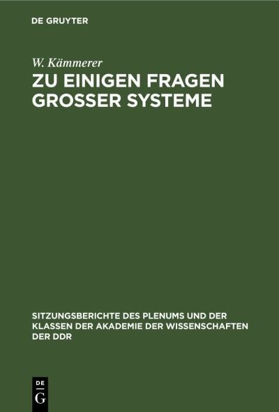 Cover for E -G F -H K Woschni Lange Reinisch · Zu einigen Fragen groer Systeme (Hardcover Book) (1974)