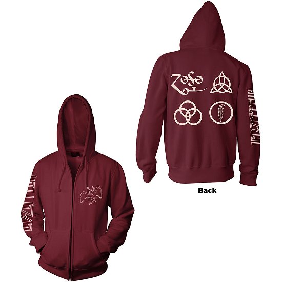 Cover for Led Zeppelin · Led Zeppelin Unisex Zipped Hoodie: Symbols (Back Print) (Hoodie) [size M] [Red - Unisex edition] (2021)