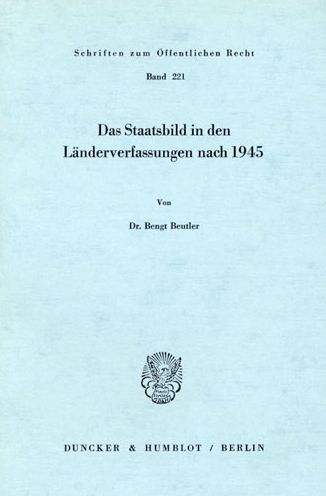 Cover for Beutler · Das Staatsbild in den Länderver (Book) (1973)