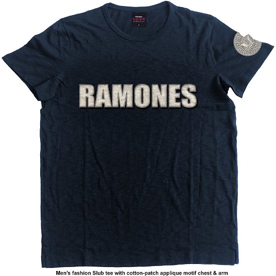 Ramones Unisex Applique T-Shirt: Logo & Presidential Seal - Ramones - Produtos - Merch Traffic - 5055979980940 - 