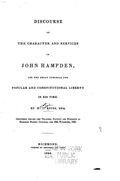 Cover for John Hampden · Discourse on the Character and Services of John Hampden (Paperback Bog) (2016)