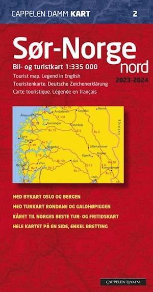 Cover for Cappelen Damm · CK: Sør-Norge nord 2023-2024 : bil- og turistkart = tourist map = Touristenkarte = Carte touristique (Hardcover Book) (2023)