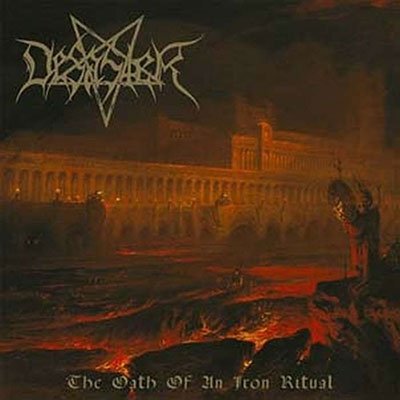 Cover for Desaster · The Oath of an Iron Ritual (Green / Gold Splatter Vinyl) (LP) (2022)