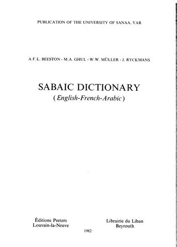 Cover for Ma Ghul · Sabaic Dictionary (English-french-arabic). Dictionnaire Sabeen (Anglais-francais-arabe). (Taschenbuch) [Mul edition] (1982)