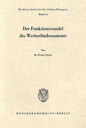 Cover for Opitz · Der Funktionswandel des Wechselin (Book) (1968)