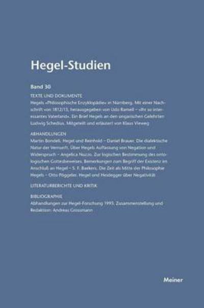 Cover for Otto Poeggeler · Hegel-Studien / Hegel-Studien Band 30 (Paperback Book) (1995)