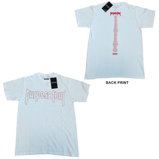 Cover for Justin Bieber · Justin Bieber Unisex T-Shirt: Purpose Tour (Back Print / Ex. Tour) (T-shirt) [size L] [White - Unisex edition]