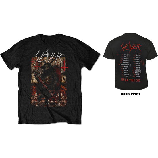 Slayer Unisex T-Shirt: Hellthrone European Tour 2018 (Back Print) (Ex-Tour) - Slayer - Merchandise -  - 5056170667944 - 