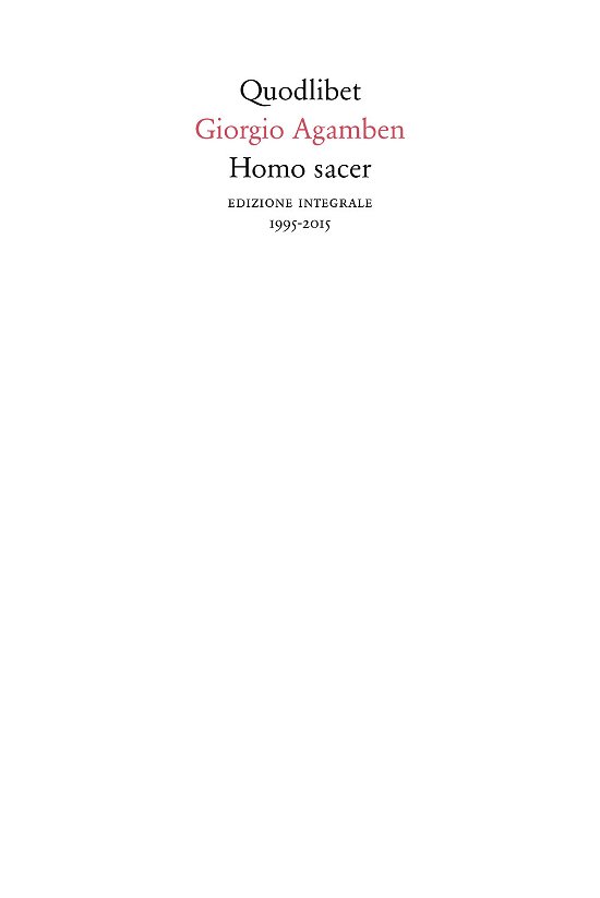 Cover for Giorgio Agamben · Homo Sacer (1995-2015). Ediz. Integrale (Bog)