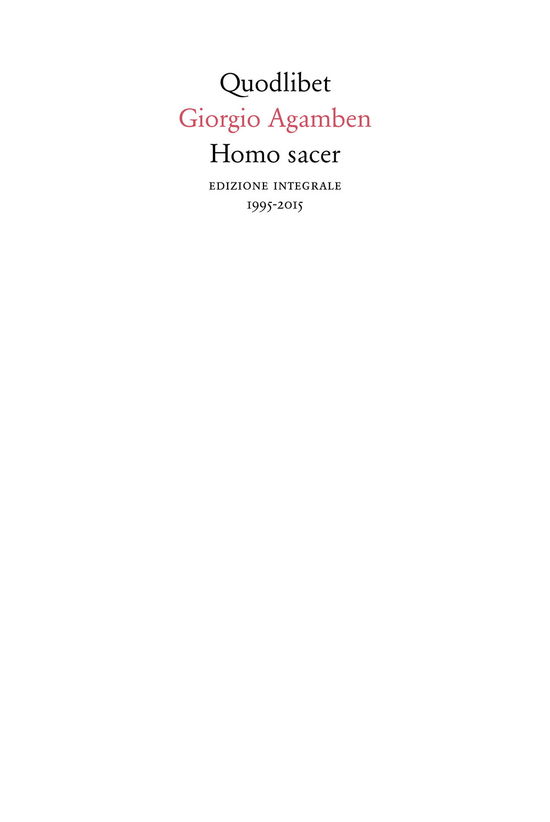 Cover for Giorgio Agamben · Homo Sacer (1995-2015). Ediz. Integrale (Book)