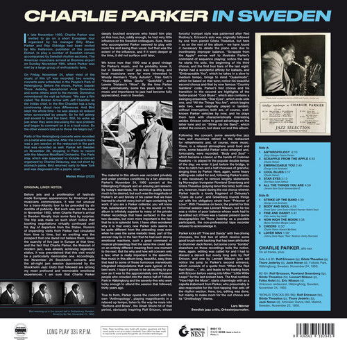 In Sweden (Solid Blue Vinyl) - Charlie Parker - Musiikki - BIRDS NEST - 8436563182945 - perjantai 5. kesäkuuta 2020