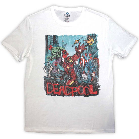 Marvel Comics Unisex T-Shirt: Deadpool Hero Scene Vintage (White) - Marvel Comics - Merchandise -  - 5056737260946 - June 14, 2024