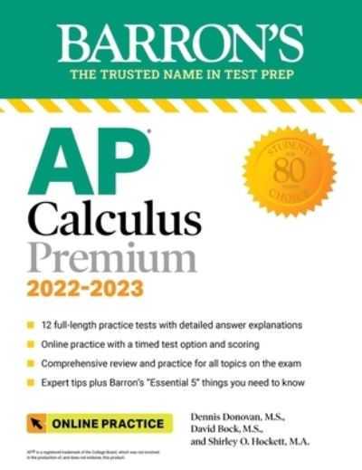 Cover for David Bock · AP Calculus Premium, 2022-2023: 12 Practice Tests + Comprehensive Review + Online Practice (Paperback Book) (2022)