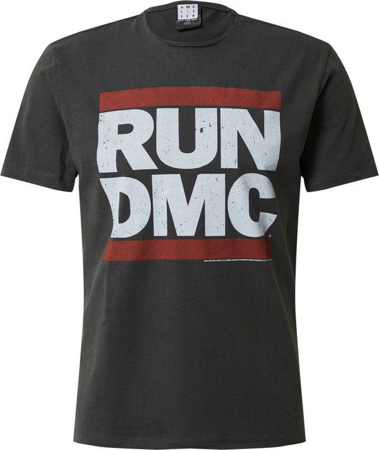 RUN DMC Logo Amplified Medium Vintage Charcoal T Shirt - Run Dmc - Produtos - AMPLIFIED - 5022315083948 - 