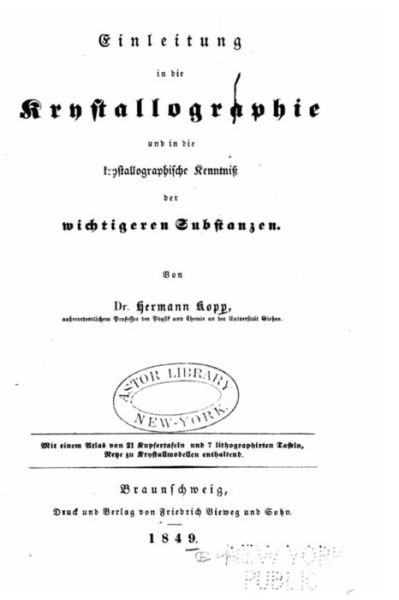 Cover for Hermann Kopp · Einleitung in die Krystallographie und in die krystallographische Kenntniss der wichtigeren Substanzen (Paperback Book) (2016)