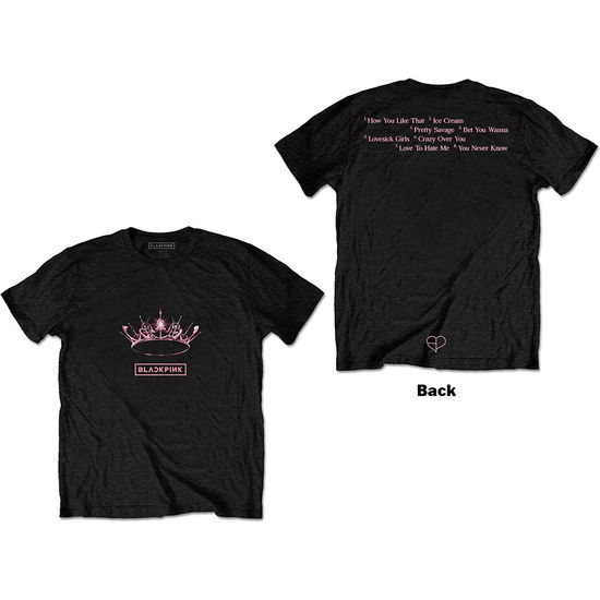 BlackPink Unisex T-Shirt: The Album - Crown (Black) (Back Print) - BlackPink - Produtos - - 5056368663949 - 16 de março de 2021