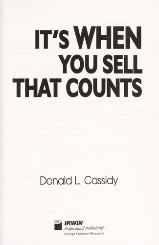 Cover for Cassidy · Its When You Sell That Counts (Hardcover Book) (1994)