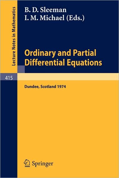 Cover for Brian D Sleeman · Ordinary and Partial Differential Equations - Lecture Notes in Mathematics (Paperback Book) (1985)
