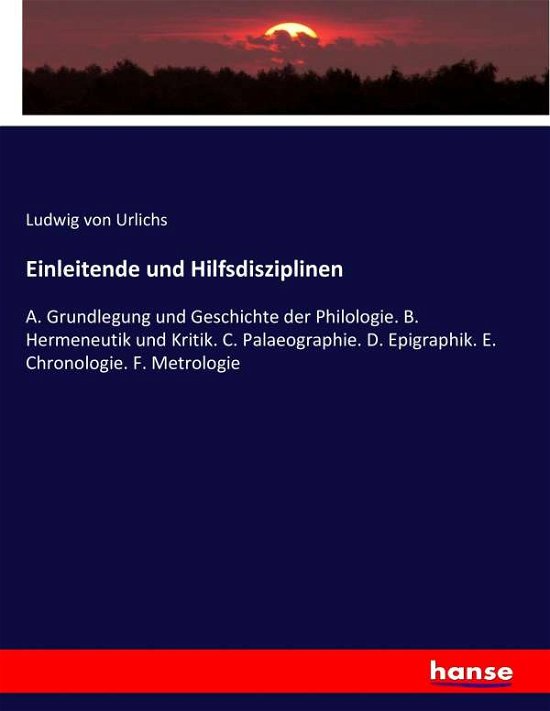 Cover for Urlichs · Einleitende und Hilfsdiszipline (Buch) (2016)