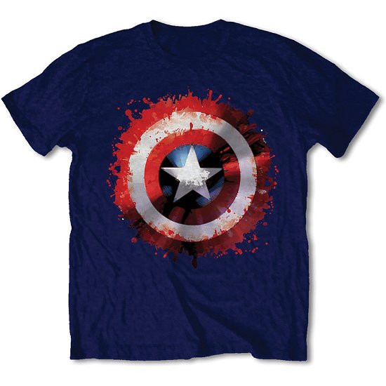 Marvel Comics Unisex T-Shirt: Captain America Splat Shield - Marvel Comics - Produtos - Bravado - 5055979918950 - 