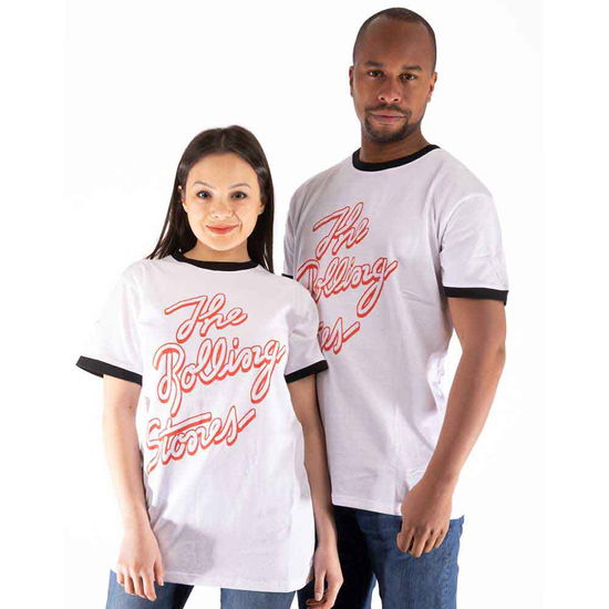 The Rolling Stones Unisex Ringer T-Shirt: Signature Logo - The Rolling Stones - Produtos -  - 5056561053950 - 