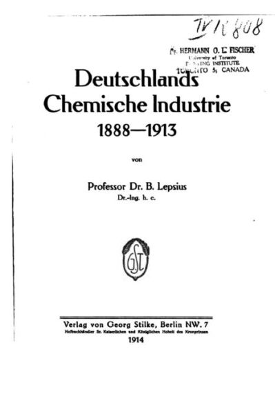 Cover for Bernhard Lepsius · Deutschlands Chemische Industrie (Paperback Book) (2016)