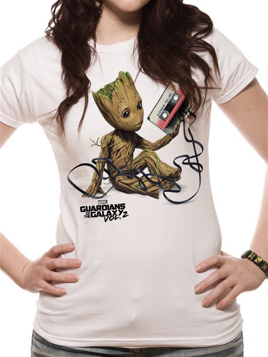 T-shirt Fitted (Women-xl) Groot and Tape (White) - Guardians of the Galaxy - Merchandise - CID - 5054015287951 - 