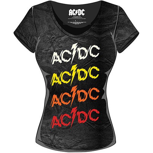 AC/DC Ladies Fashion Tee: Powerage Repeat (Acid Wash) - AC/DC - Merchandise - Perryscope - 5055979924951 - 