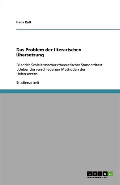 Cover for Kalt · Das Problem der literarischen Über (Book) [German edition] (2008)