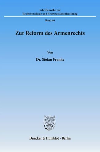 Cover for Franke · Zur Reform des Armenrechts. (Buch) (1980)