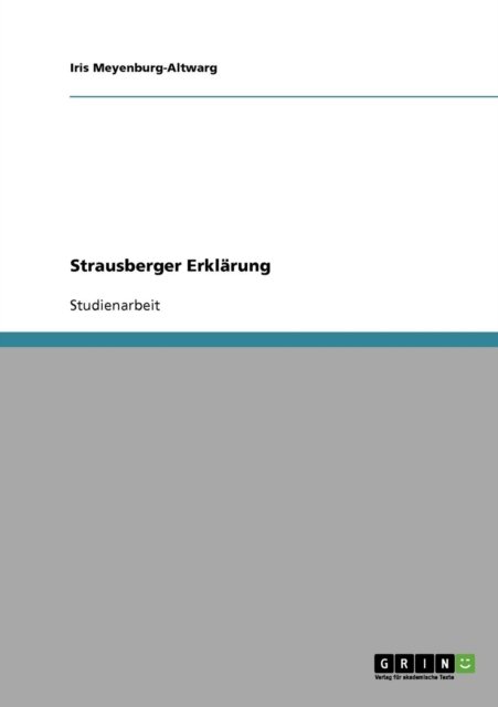 Cover for Iris Meyenburg-altwarg · Strausberger Erklarung (Paperback Book) [German edition] (2007)