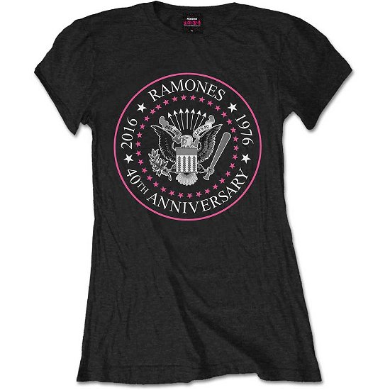 Ramones Ladies T-Shirt: 40th Anniversary Pink Seal - Ramones - Merchandise - ROFF - 5055979933953 - July 6, 2016
