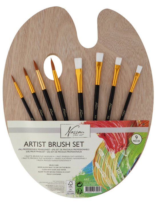 Nassau · Wooden Palette With 4 Flat And 4 Round Brushes - (k-ar0822/ge) (Legetøj)