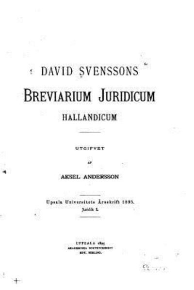 Cover for Aksel Andersson · David Svenssons Breviarium Juridicum Hallandicum (Paperback Book) (2016)