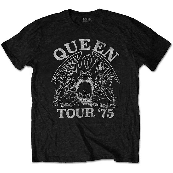 Cover for Queen · Queen Unisex T-Shirt: Tour '75 (Eco-Friendly) (T-shirt) [size XL] [Black - Unisex edition]