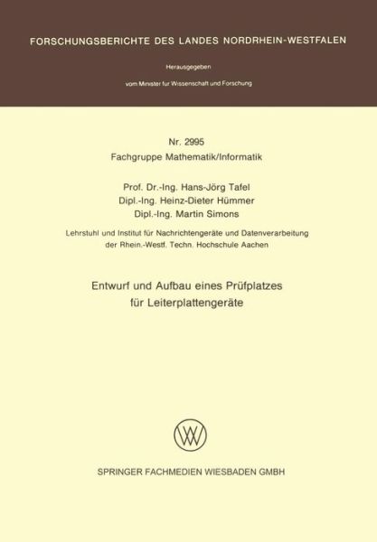 Cover for Hans Joerg Tafel · Entwurf Und Aufbau Eines Prufplatzes Fur Leiterplattengerate (Taschenbuch) [1980 edition] (1980)