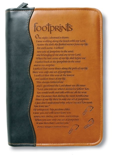 Italian Duo-Tone Footprints Tan Large Book and Bible Cover - Margaret Fishback Powers - Merchandise - Zondervan - 9780310807957 - January 13, 2005