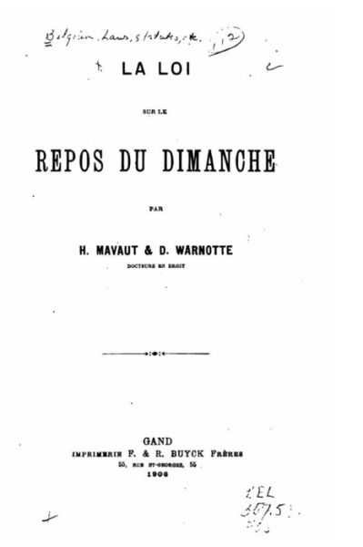 Cover for H Mavaut · La loi sur le repos du dimanche (Paperback Book) (2015)