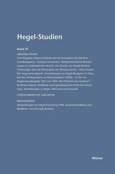 Cover for Otto Poeggeler · Hegel-Studien / Hegel-Studien Band 31 (Paperback Book) (1996)