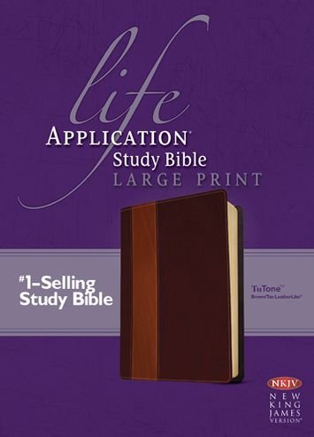 Cover for Tyndale House Publishers · NKJV Life Application Study Bible Large Print, Brown / Tan (Leather Book) [Large type / large print edition] [Tan/Brown Imitation] (2013)