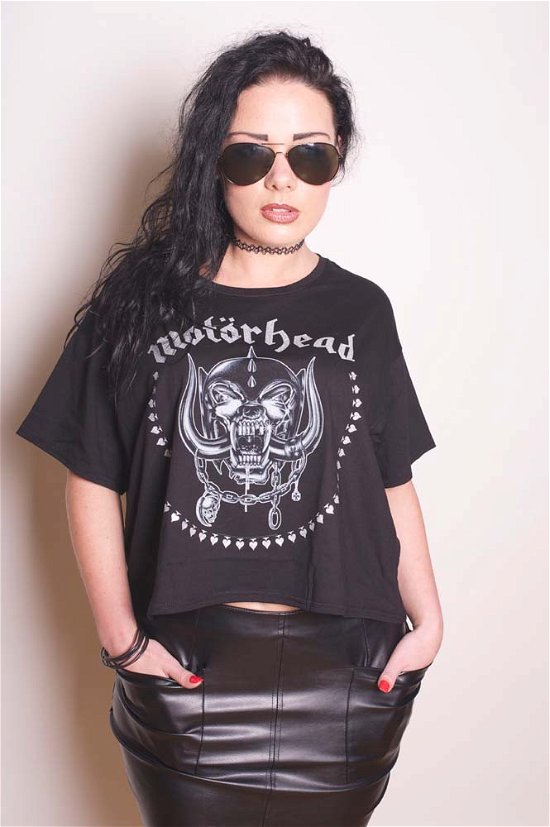 Motorhead Ladies Fashion Tee: Skulls & Aces with Boxy Styling and Glitter Print Application - Motörhead - Produtos - MOTORHEAD - 5055295398962 - 