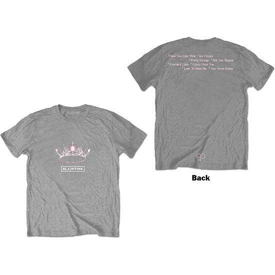 Cover for BlackPink · BlackPink Unisex T-Shirt: The Album - Crown (Back Print) (T-shirt) [size M] [Grey - Unisex edition]