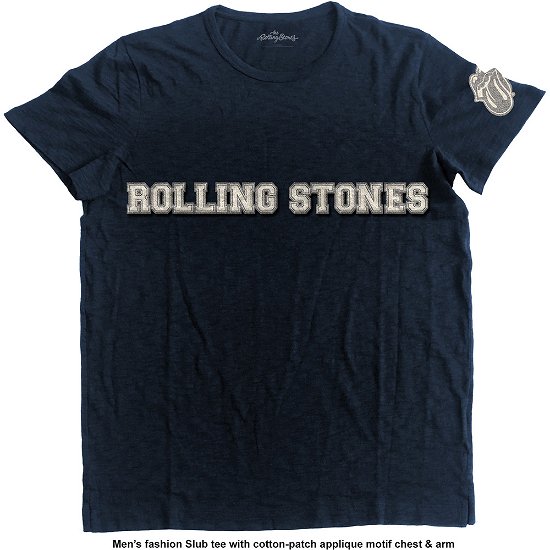 Cover for The Rolling Stones · The Rolling Stones Unisex T-Shirt: Logo &amp; Tongue (Applique) (T-shirt) [size S] [Blue - Unisex edition]