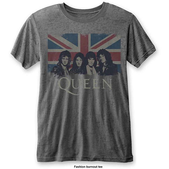 Cover for Queen · Queen Unisex Burnout T-Shirt: Vintage Union Jack (Charcoal Grey) (T-shirt) [size S] [Grey - Unisex edition] (2016)