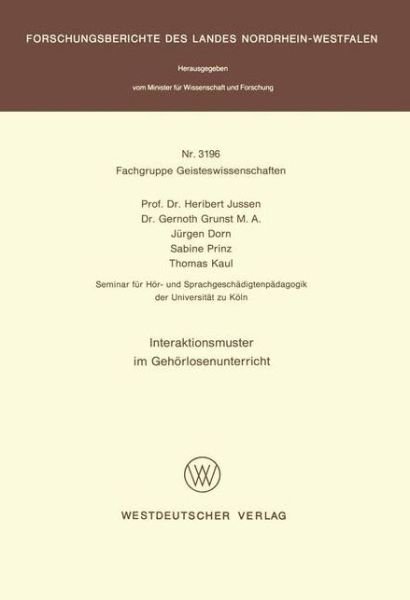 Cover for Heribert Jussen · Interaktionsmuster Im Geheorlosenunterricht (Paperback Book) [1985 edition] (1985)