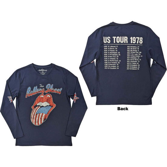 Cover for The Rolling Stones · The Rolling Stones Unisex Long Sleeve T-Shirt: US Tour '78 (Navy Blue) (Back &amp; Sleeve Print) (CLOTHES) [size S] (2023)