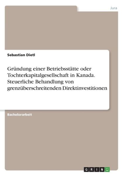 Cover for Dietl · Gründung einer Betriebsstätte ode (Book)