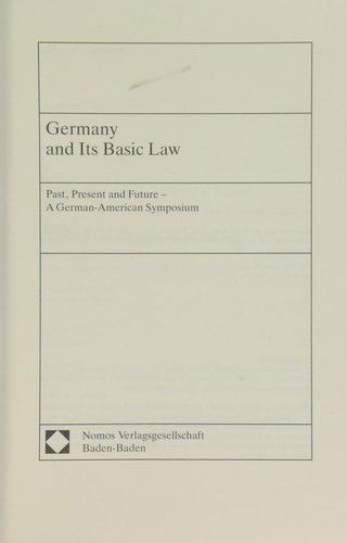 Cover for Paul Kirchhof · Germany and Its Basic Law (Paperback Book) (1993)